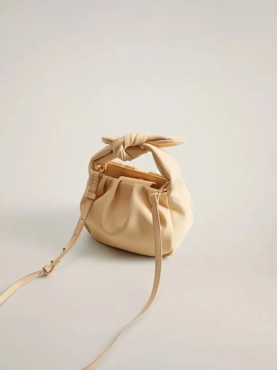 NWOT Mango ‘Small Knot Bag’ w/ Shoulder Strap in “Vanilla” Vegan Leather - Picture 2 of 16